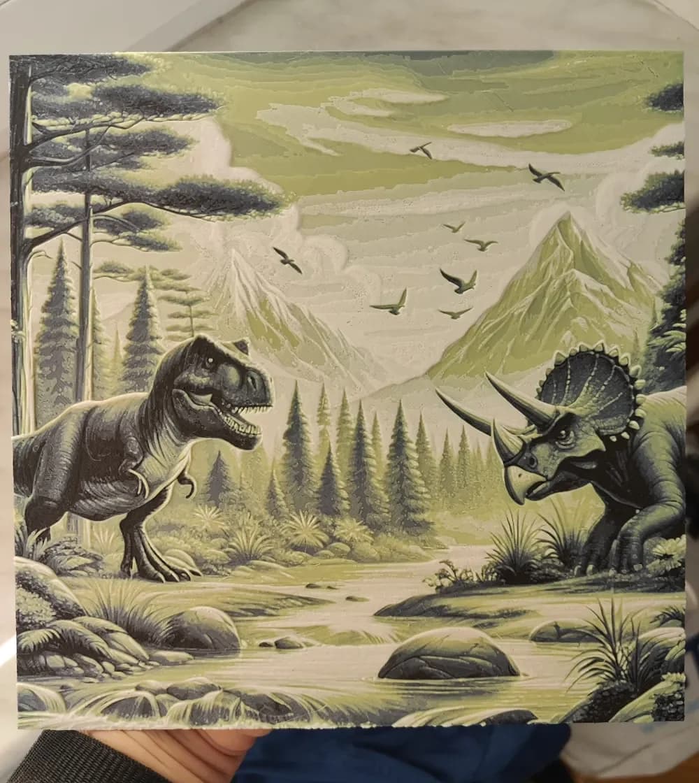 Dinosaurs in Forest - Hueforge - Glow in the dark by BeaN HueForge model: Dinosaurs in Forest - Hueforge - Glow in the dark by BeaN