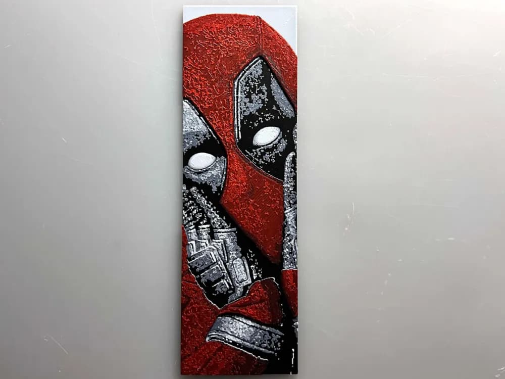 Deadpool Shocked Pose - Bookmark by 3djd HueForge model: Deadpool Shocked Pose - Bookmark by 3djd