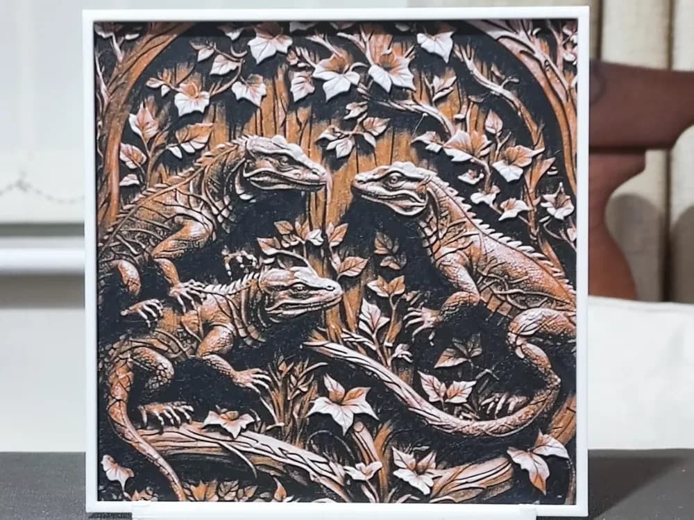 Wood Carving Lizards - HueForge 3 Color by BoDad HueForge model: Wood Carving Lizards - HueForge 3 Color by BoDad