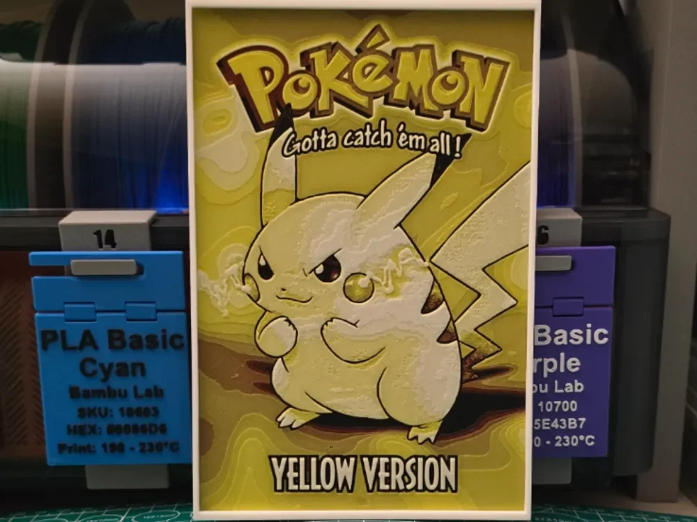 Pokémon: Yellow Version Poster - Hueforge Art by Lumpy3D HueForge model: Pokémon: Yellow Version Poster - Hueforge Art by Lumpy3D