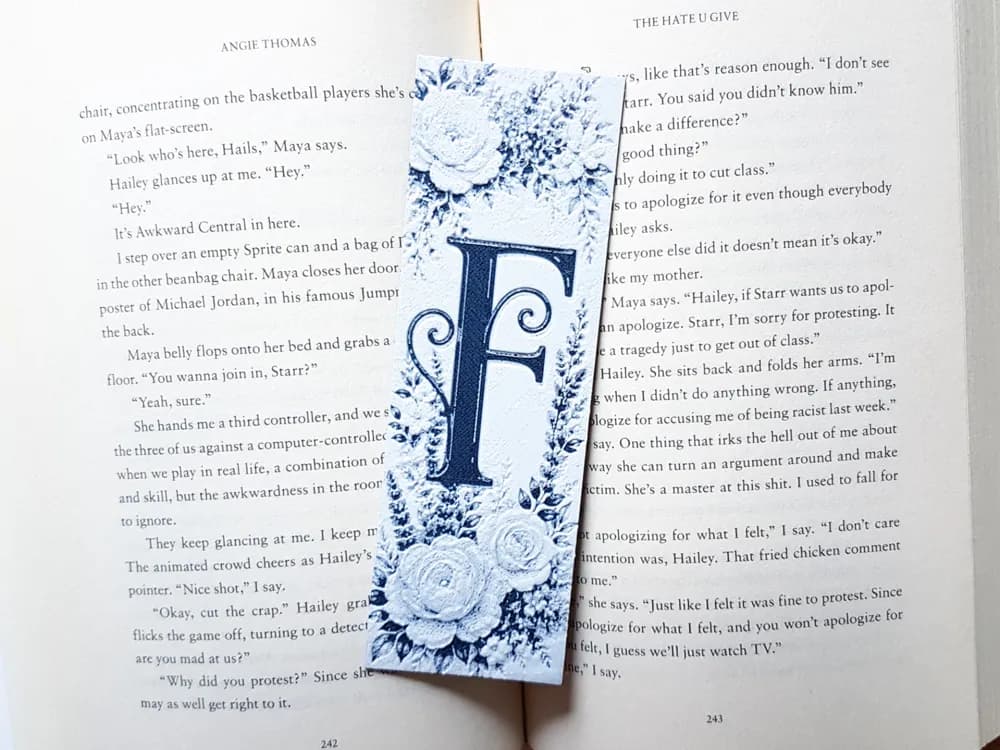 Bookmark, Monogram F, Floral Background, Hueforge by Dame Jo HueForge model: Bookmark, Monogram F, Floral Background, Hueforge by Dame Jo