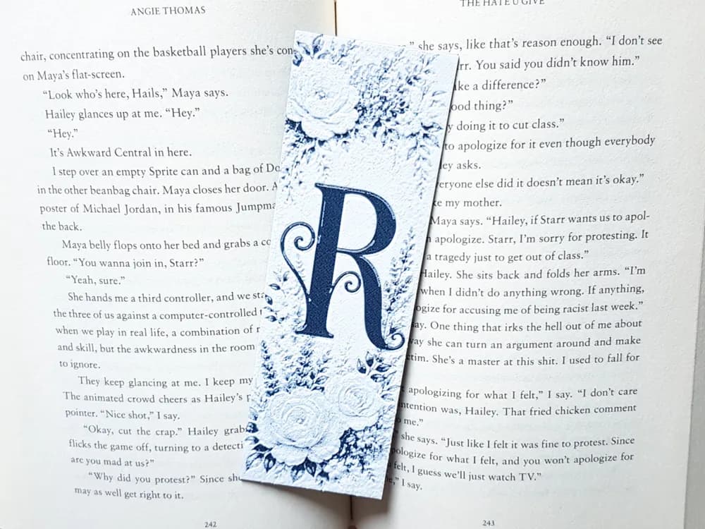 Bookmark, Monogram R, Floral Background, Hueforge Bookmark, Monogram R, Floral Background, Hueforge