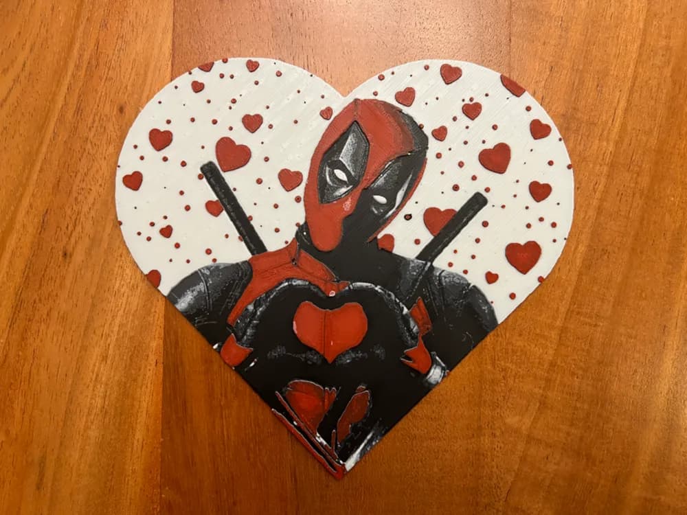 HueForge model: Deadpool Heart by JustBe 3D Printing