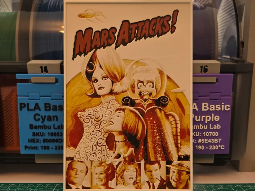 Mars Attacks! Movie Poster V2 - Hueforge Art by Lumpy3D HueForge model: Mars Attacks! Movie Poster V2 - Hueforge Art by Lumpy3D