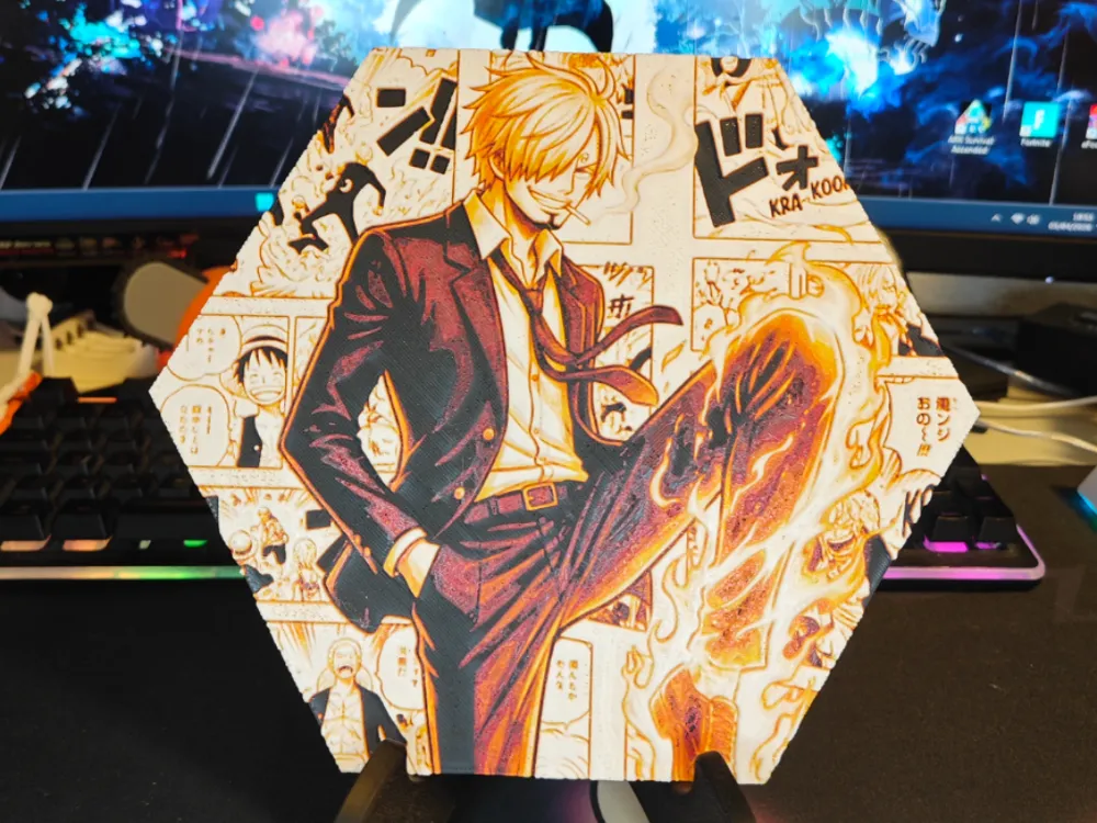 Hueforge Sanji (OnePiece) honeycomb mode by JGz3DMaker HueForge model: Hueforge Sanji (OnePiece) honeycomb mode by JGz3DMaker