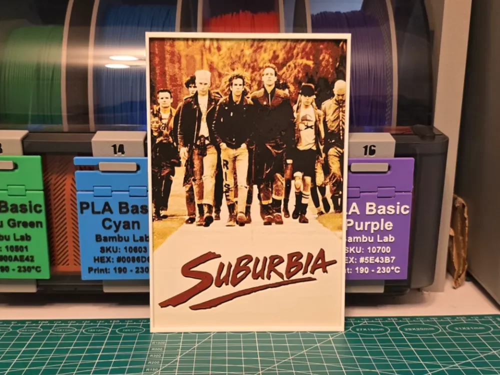 Suburbia Movie Poster - Hueforge Art by Lumpy3D HueForge model: Suburbia Movie Poster - Hueforge Art by Lumpy3D