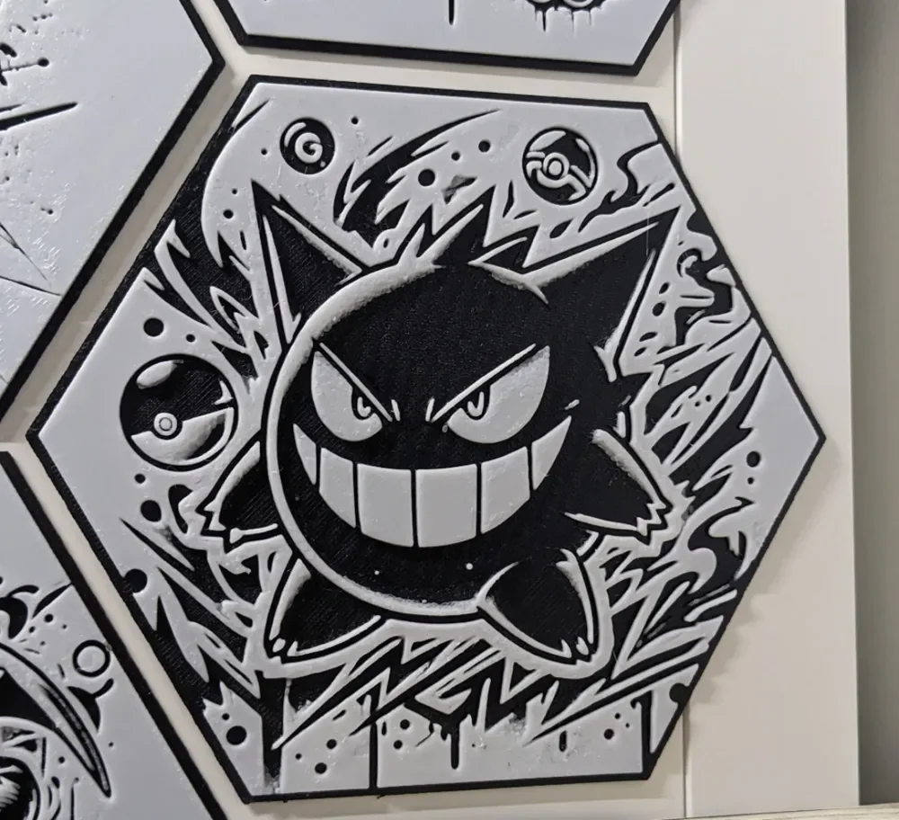 Pokemon Gengar Ectoplasma Hueforge Hex Hexagon by Seb3D HueForge model: Pokemon Gengar Ectoplasma Hueforge Hex Hexagon by Seb3D