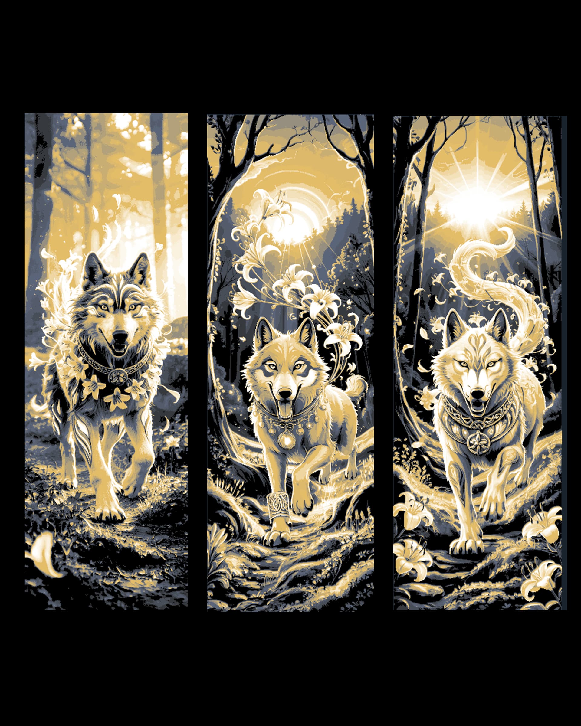 Artistic drawings of the magic and the wolf in the Forest - Set of Bookmarks by BooneCo3d HueForge model: Artistic drawings of the magic and the wolf in the Forest - Set of Bookmarks by BooneCo3d