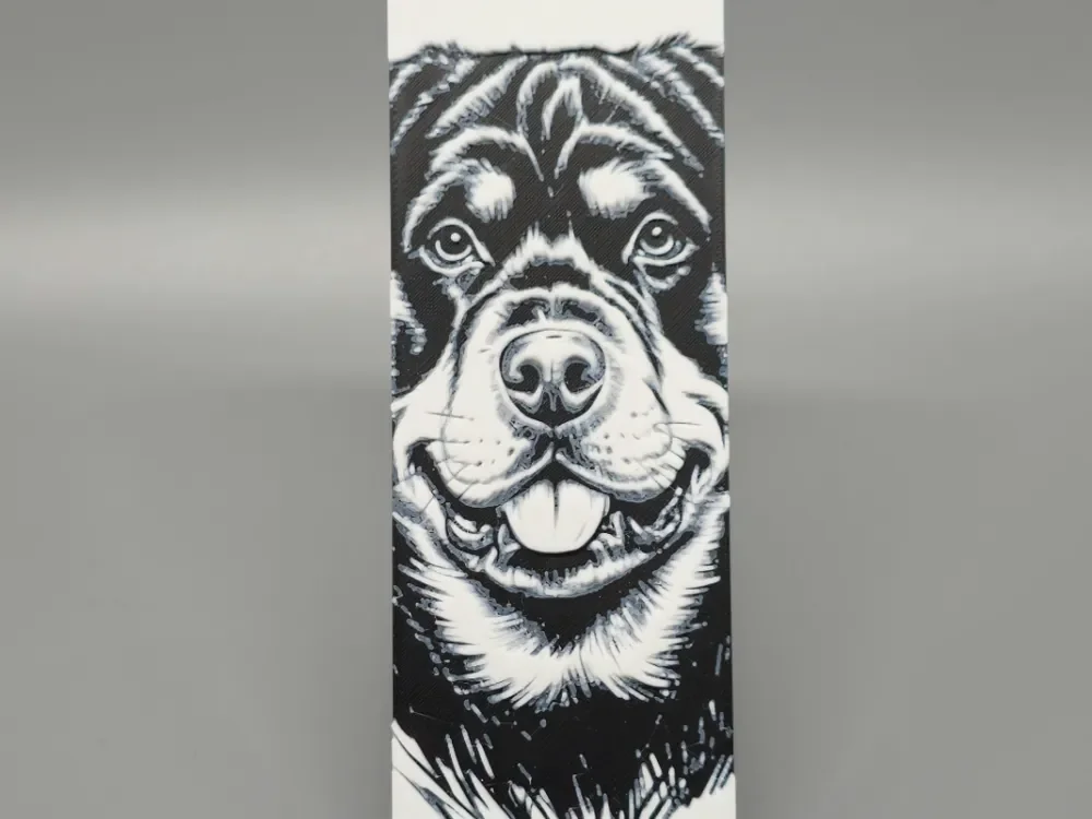 "Bookmark" Black & White Sketch of a Rottweiler by BLUSH Designs HueForge model: "Bookmark" Black & White Sketch of a Rottweiler by BLUSH Designs