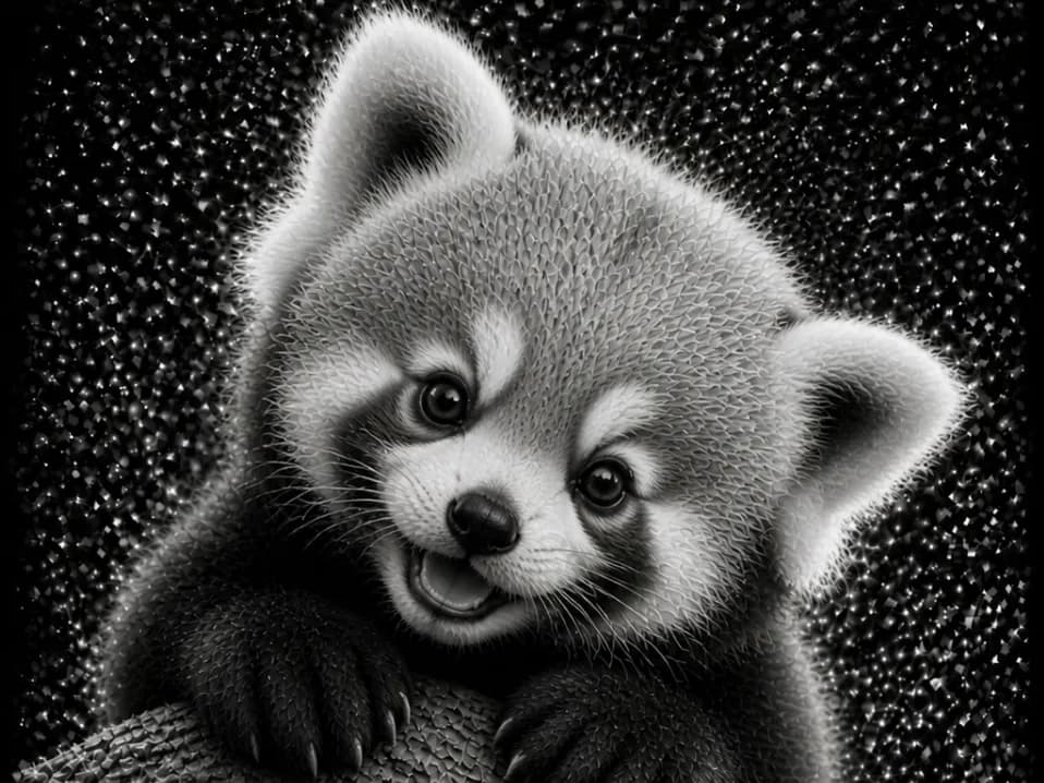 Baby Red Panda - Baby animals B&W - EASY PRINT by Hueforge Maker HueForge model: Baby Red Panda - Baby animals B&W - EASY PRINT by Hueforge Maker