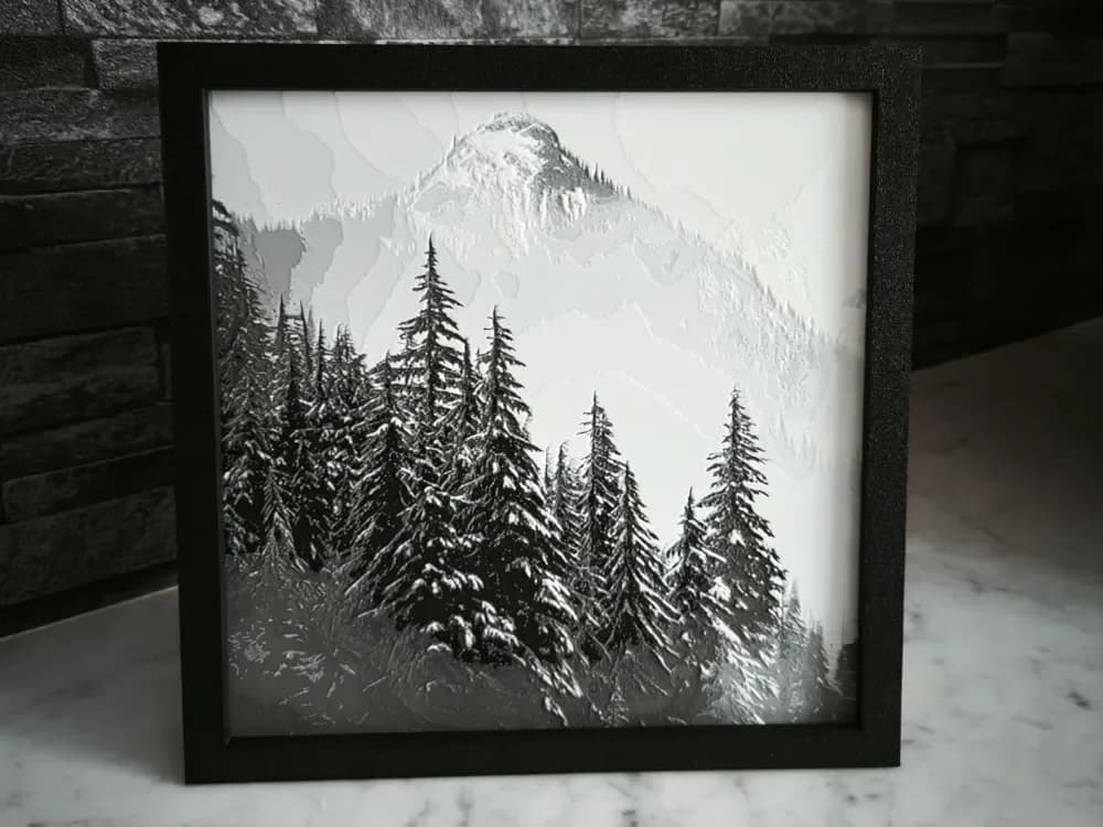 Hueforge Mountain Winter Fog by StefBull85 HueForge model: Hueforge Mountain Winter Fog by StefBull85