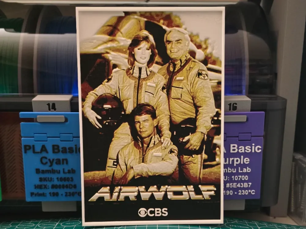 Airwolf Poster - Hueforge Art by Lumpy3D HueForge model: Airwolf Poster - Hueforge Art by Lumpy3D