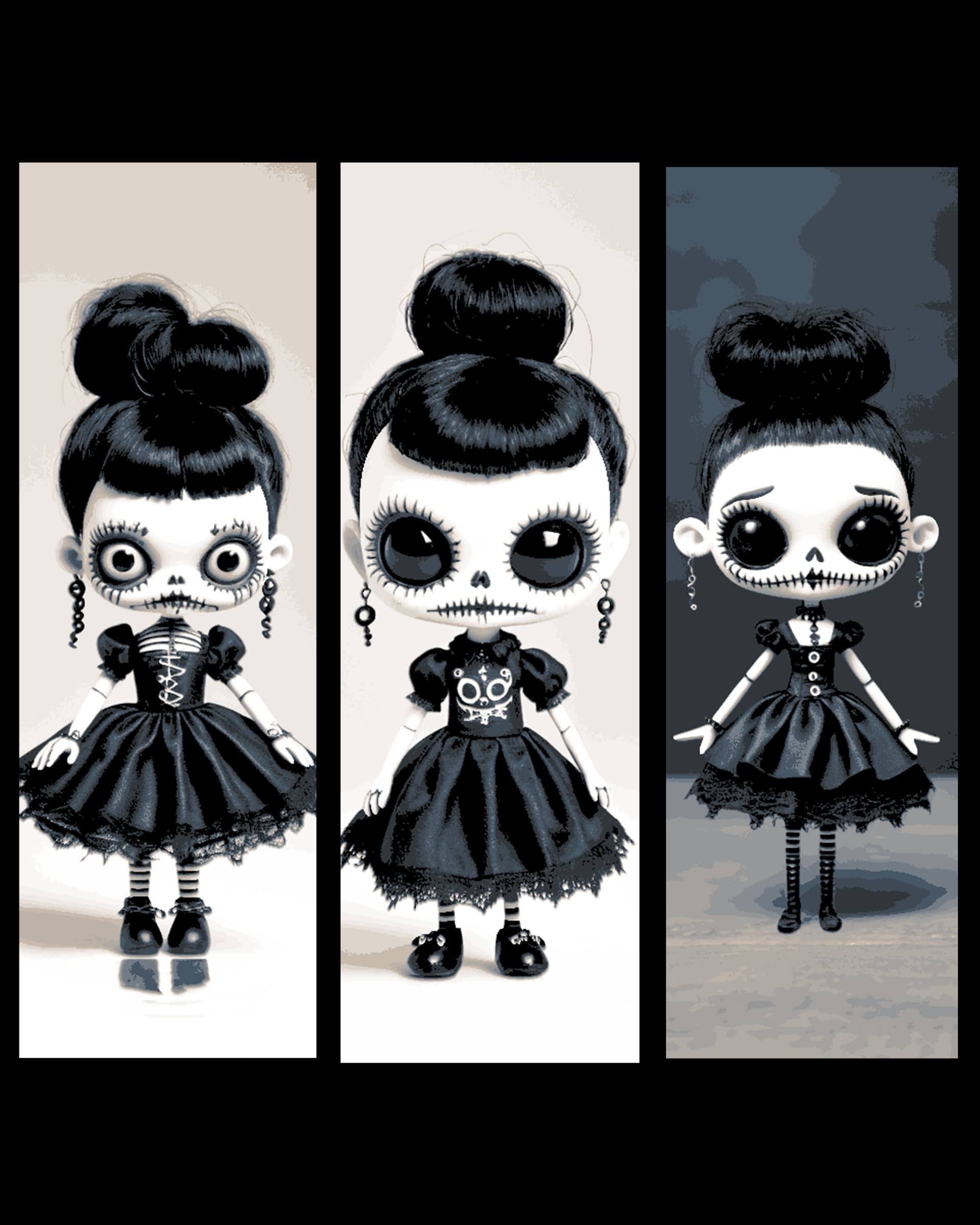 Day of the Dead Doll in the style of a Gothic dressed girl - Set of bookmarks Day of the Dead Doll in the style of a Gothic dressed girl - Set of bookmarks
