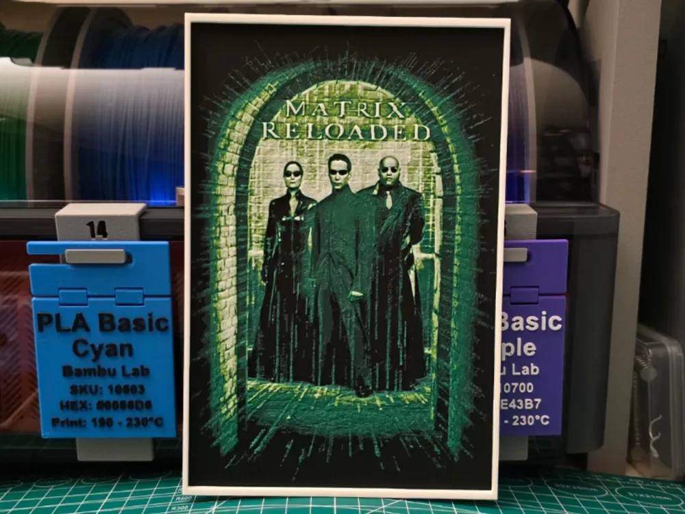 The Matrix Reloaded Movie Poster - Hueforge Art by Lumpy3D HueForge model: The Matrix Reloaded Movie Poster - Hueforge Art by Lumpy3D
