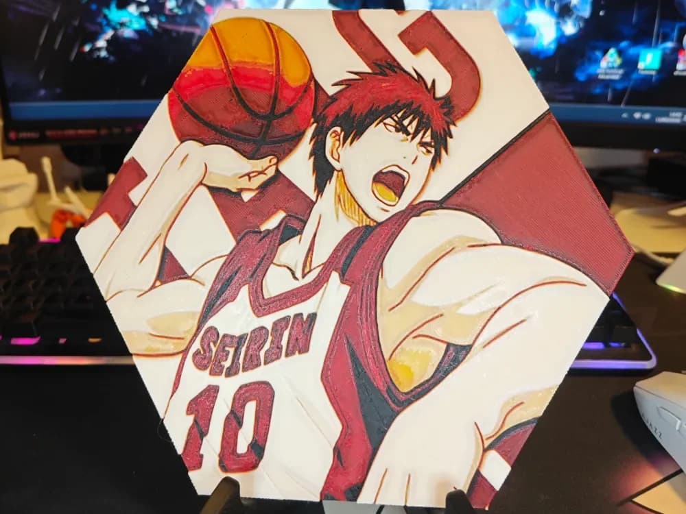 Hueforge Taiga Kagami Kuroko no Basuke honeycomb mode by JGz3DMaker HueForge model: Hueforge Taiga Kagami Kuroko no Basuke honeycomb mode by JGz3DMaker