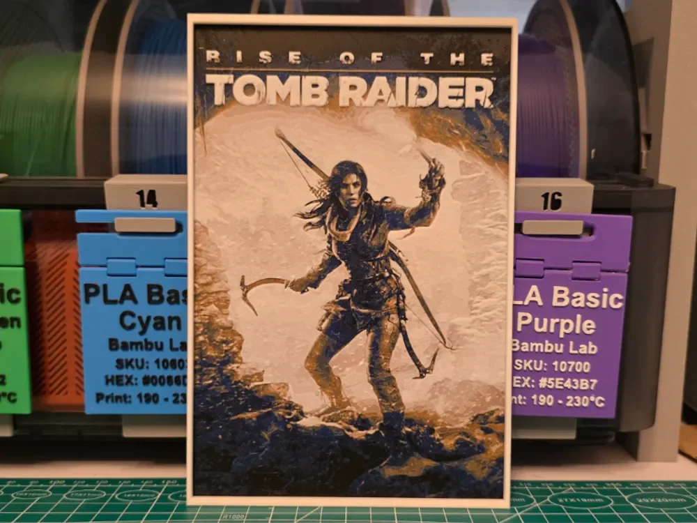 Rise of the Tomb Raider Poster - Hueforge Art by Lumpy3D HueForge model: Rise of the Tomb Raider Poster - Hueforge Art by Lumpy3D