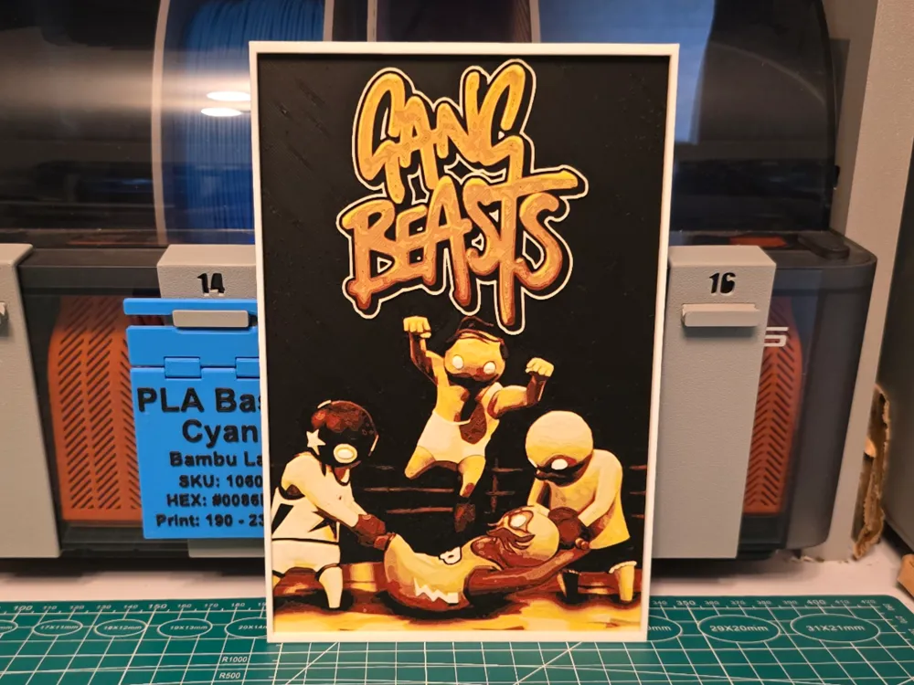 Gang Beasts Game Poster - Hueforge Art by Lumpy3D HueForge model: Gang Beasts Game Poster - Hueforge Art by Lumpy3D