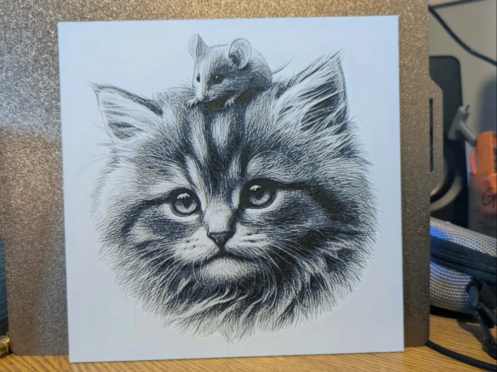 Unlikely Friendship - cat and mouse - hueforge by 3dGlow HueForge model: Unlikely Friendship - cat and mouse - hueforge by 3dGlow
