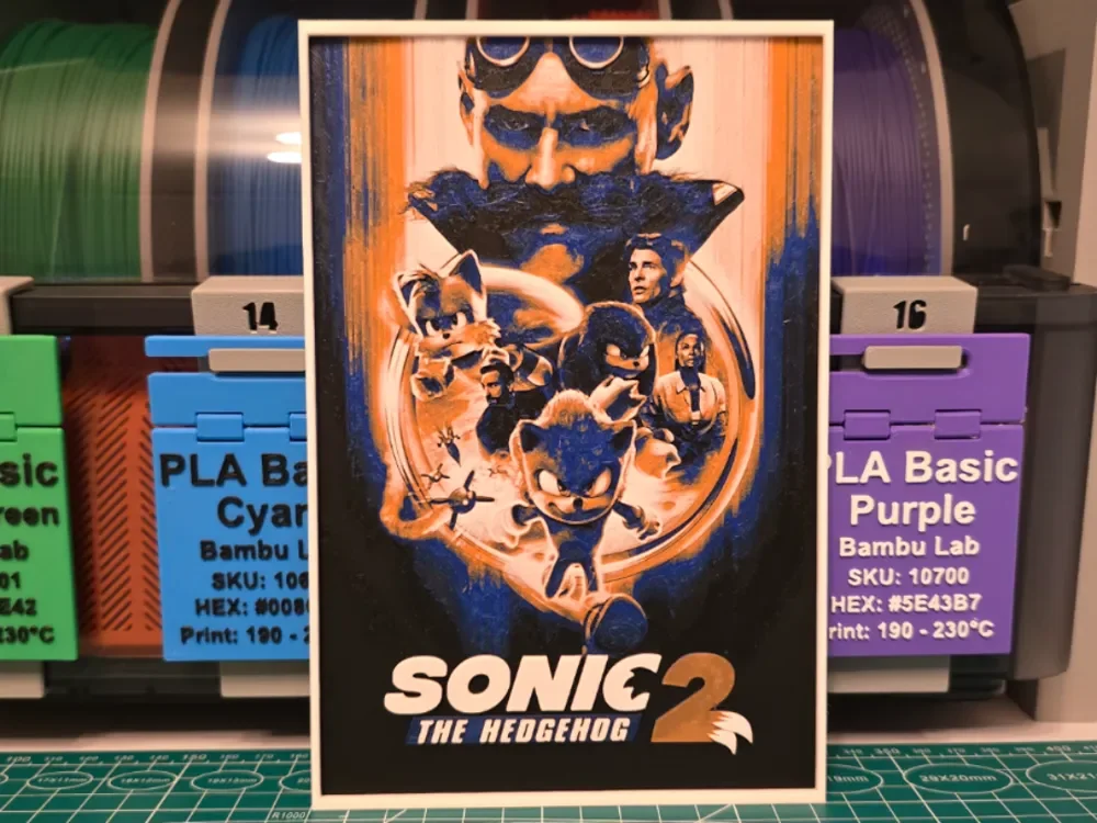 Sonic the Hedgehog 2 Movie Poster -Hueforge Art by Lumpy3D HueForge model: Sonic the Hedgehog 2 Movie Poster -Hueforge Art by Lumpy3D