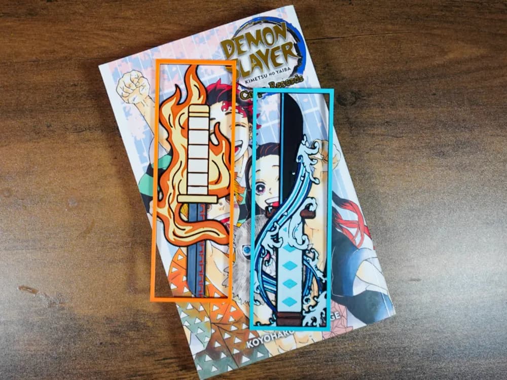 Hashira Nichirin Sword Bookmark Set Giyu & Rengoku by 3D Prints By Vic HueForge model: Hashira Nichirin Sword Bookmark Set Giyu & Rengoku by 3D Prints By Vic