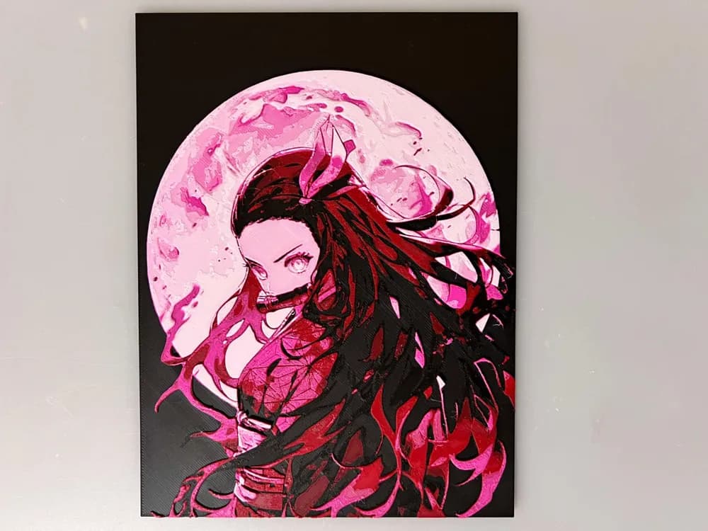 Nezuko, Demon Slayer, Moon by 3djd HueForge model: Nezuko, Demon Slayer, Moon by 3djd