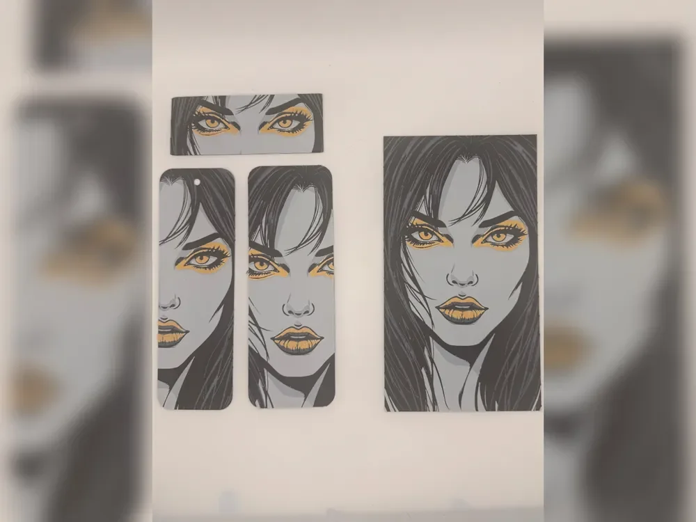 Golden Eyed Woman Portrait Hueforge Bookmark Set by Thadius HueForge model: Golden Eyed Woman Portrait Hueforge Bookmark Set by Thadius