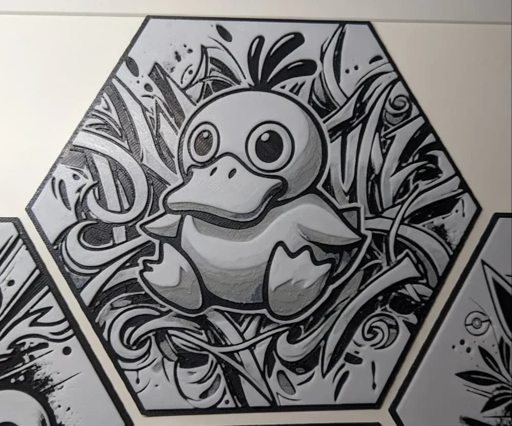 Pokemon Psyduck Psykokwak Hueforge Hex Hexagon by Seb3D HueForge model: Pokemon Psyduck Psykokwak Hueforge Hex Hexagon by Seb3D