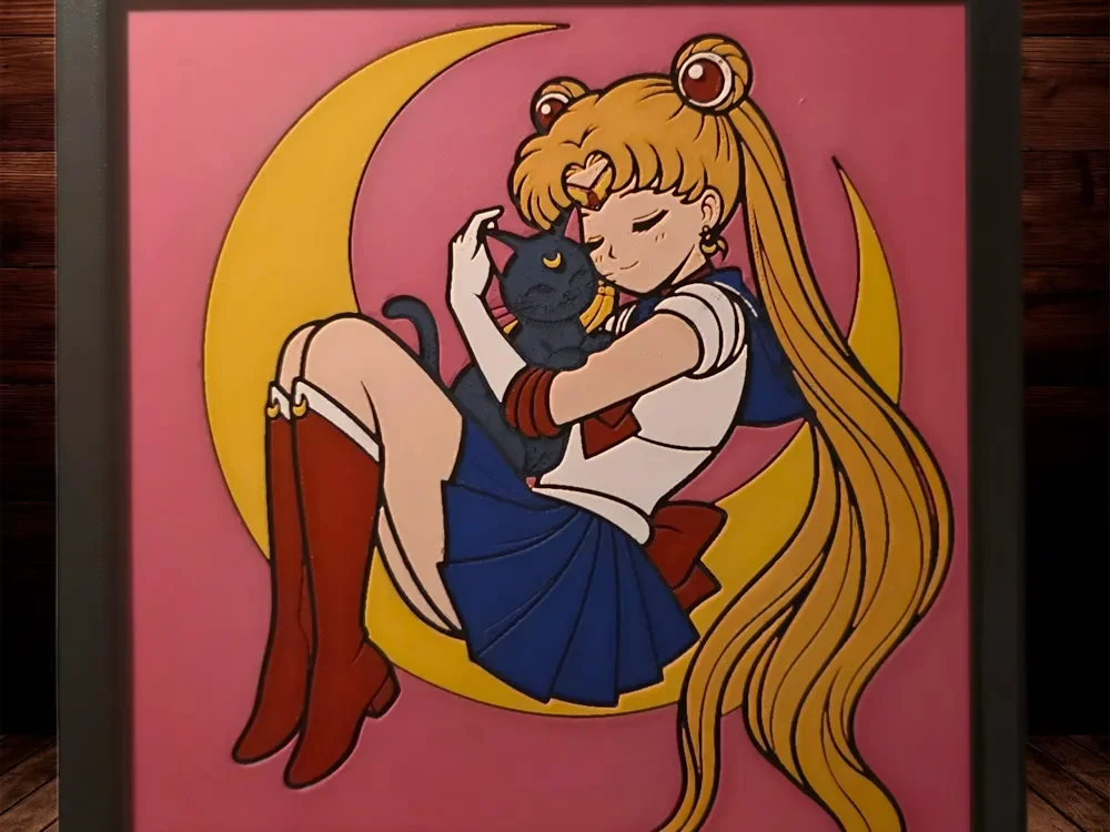 Sailor Moon and Luna by Side Quest Hues HueForge model: Sailor Moon and Luna by Side Quest Hues