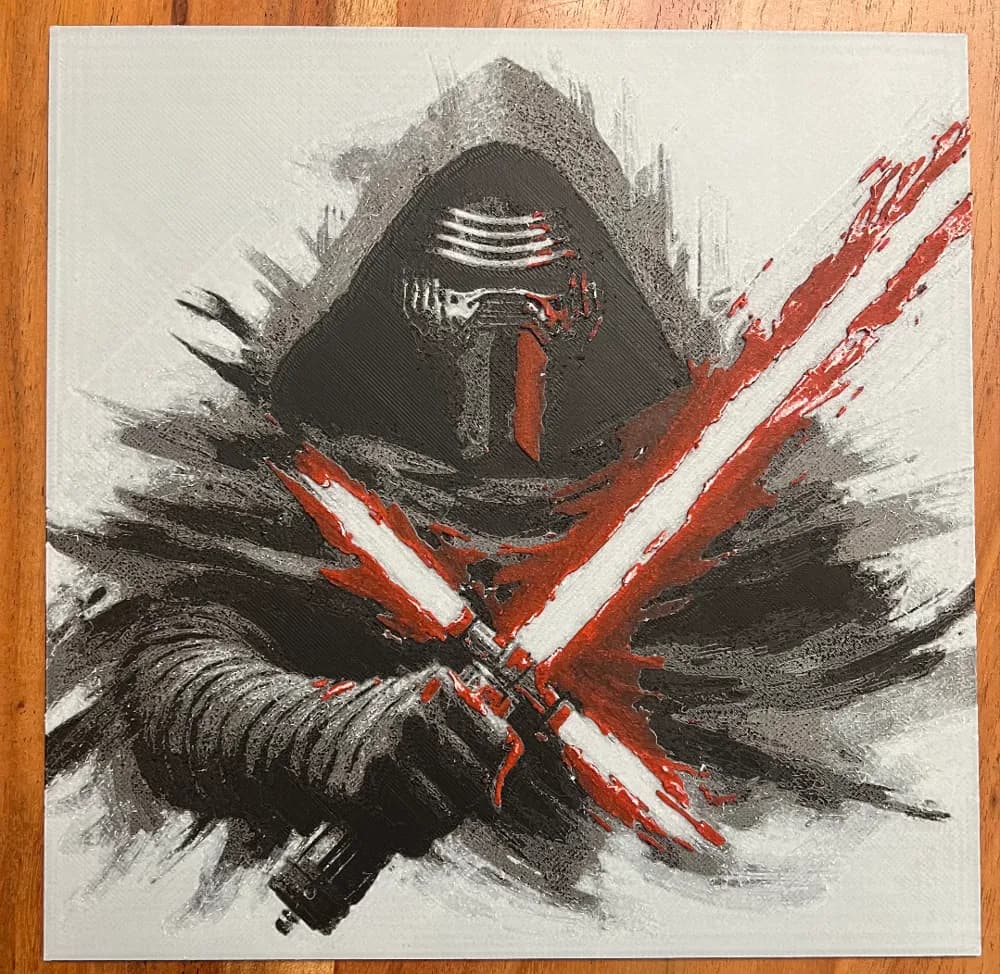 Kylo Ren with Red Lightsaber by JustBe 3D Printing HueForge model: Kylo Ren with Red Lightsaber by JustBe 3D Printing