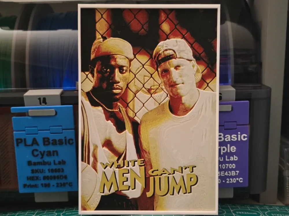 White Men Can't Jump Movie Poster - Hueforge Art by Lumpy3D HueForge model: White Men Can't Jump Movie Poster - Hueforge Art by Lumpy3D