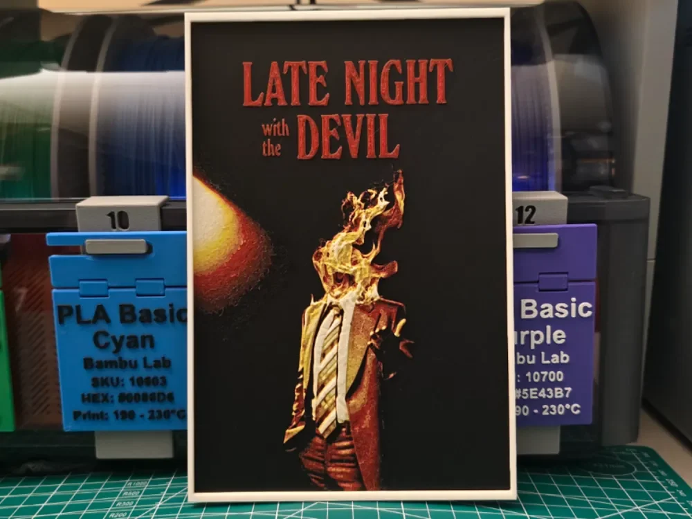Late Night with the Devil Poster - Hueforge Art by Lumpy3D HueForge model: Late Night with the Devil Poster - Hueforge Art by Lumpy3D