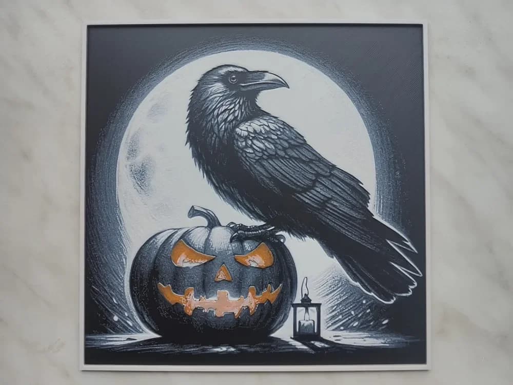 Raven sitting on Jack-o'-lantern - Hueforge by BeaN HueForge model: Raven sitting on Jack-o'-lantern - Hueforge by BeaN