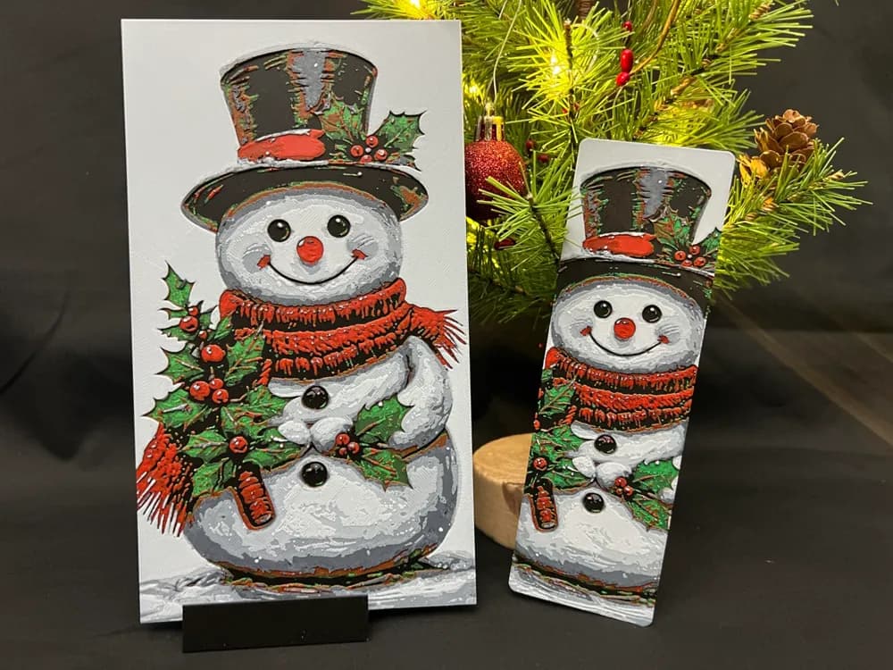 Christmas Snowman Bookmark or Portrait by 3djd HueForge model: Christmas Snowman Bookmark or Portrait by 3djd