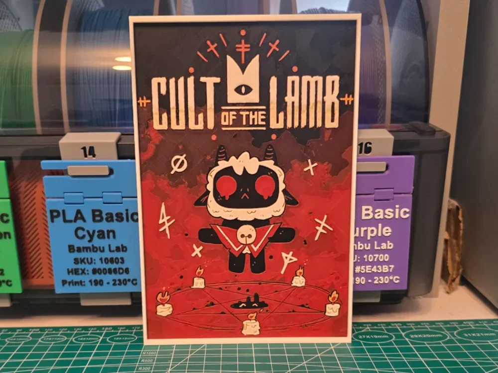 Cult of the Lamb Game Poster - Hueforge Art by Lumpy3D HueForge model: Cult of the Lamb Game Poster - Hueforge Art by Lumpy3D