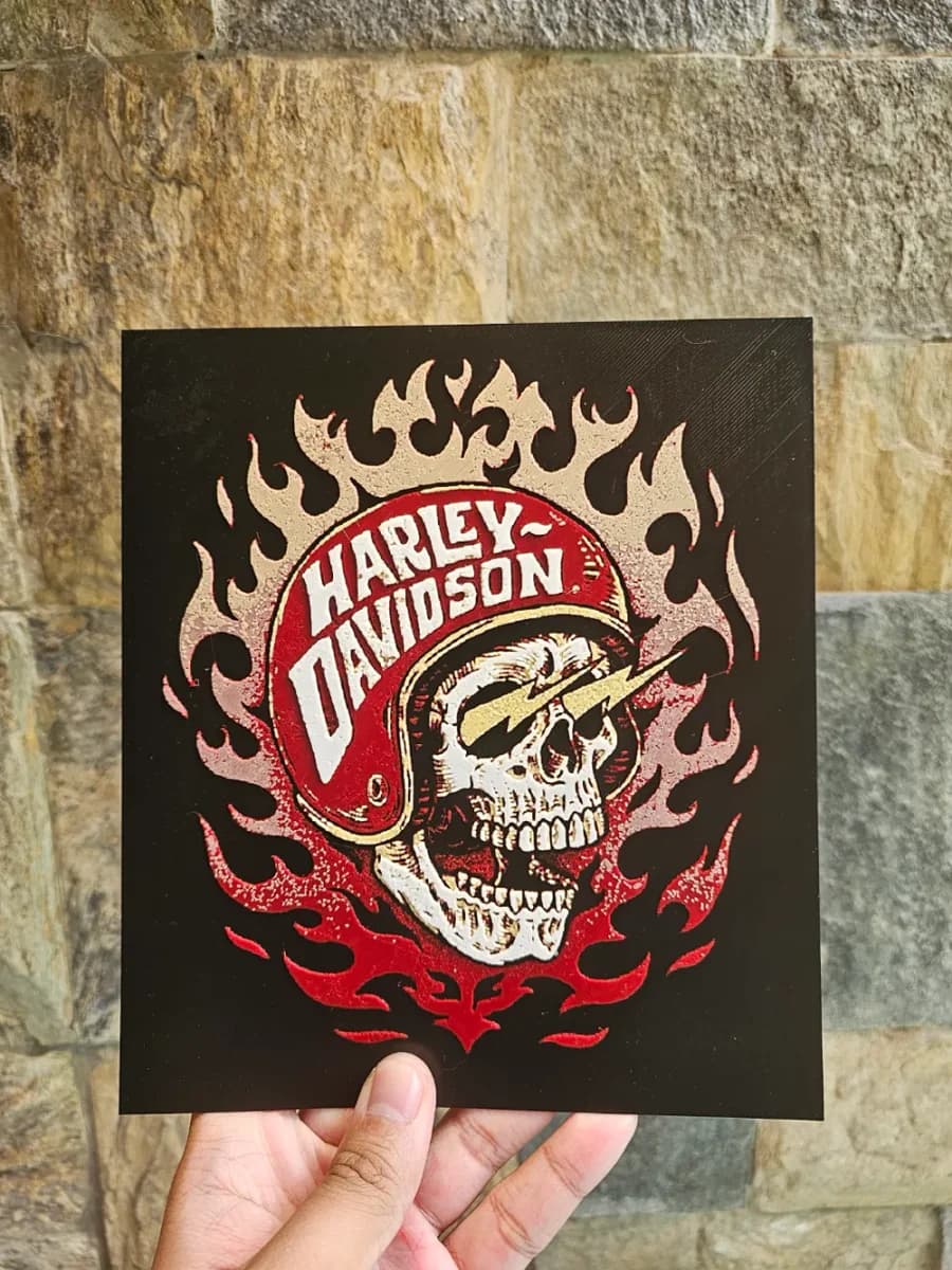 HueForge model: Harley Davidson Skull Fire Hueforge by Loki