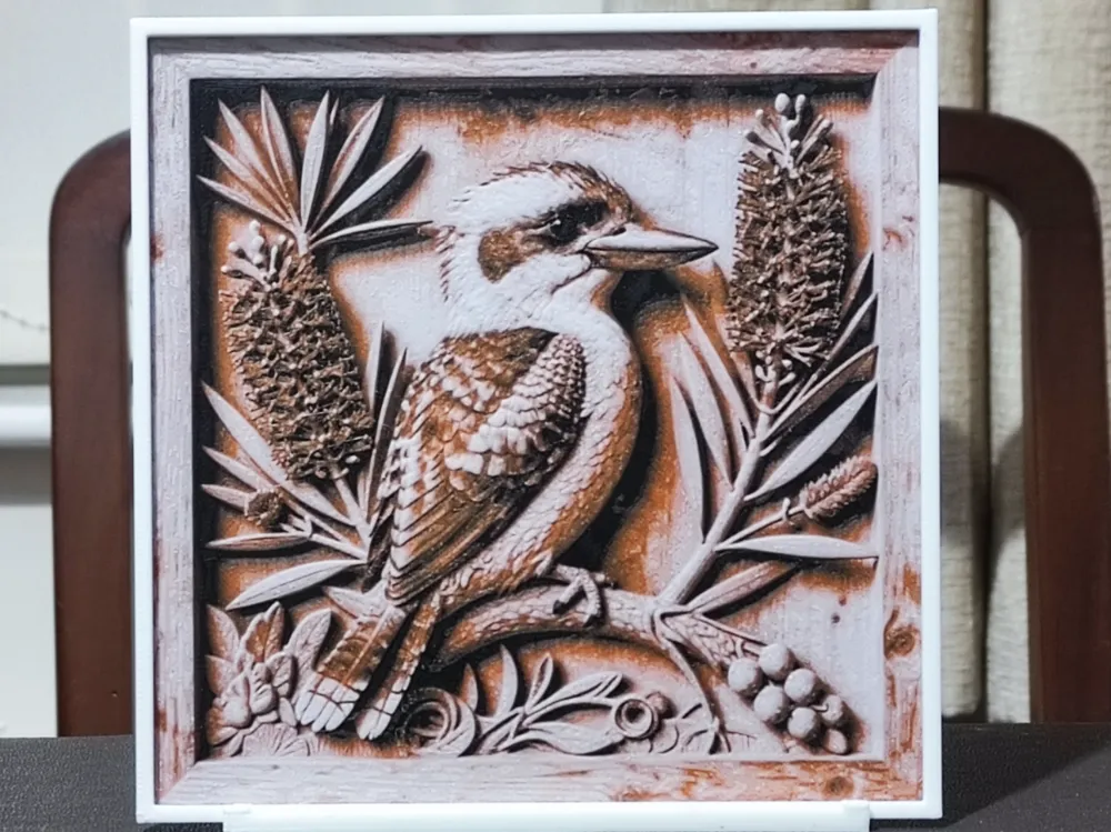 Carved Kookaburra - Hueforge 3 Color by BoDad HueForge model: Carved Kookaburra - Hueforge 3 Color by BoDad