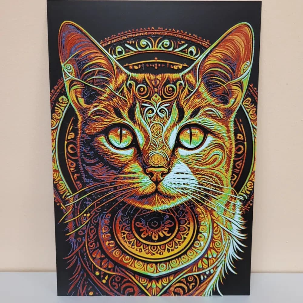 Psychedelic Cat Hueforge 161x235 by Vincent111 HueForge model: Psychedelic Cat Hueforge 161x235 by Vincent111