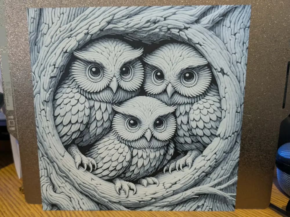 Owl Huddle - Hueforge by 3dGlow HueForge model: Owl Huddle - Hueforge by 3dGlow