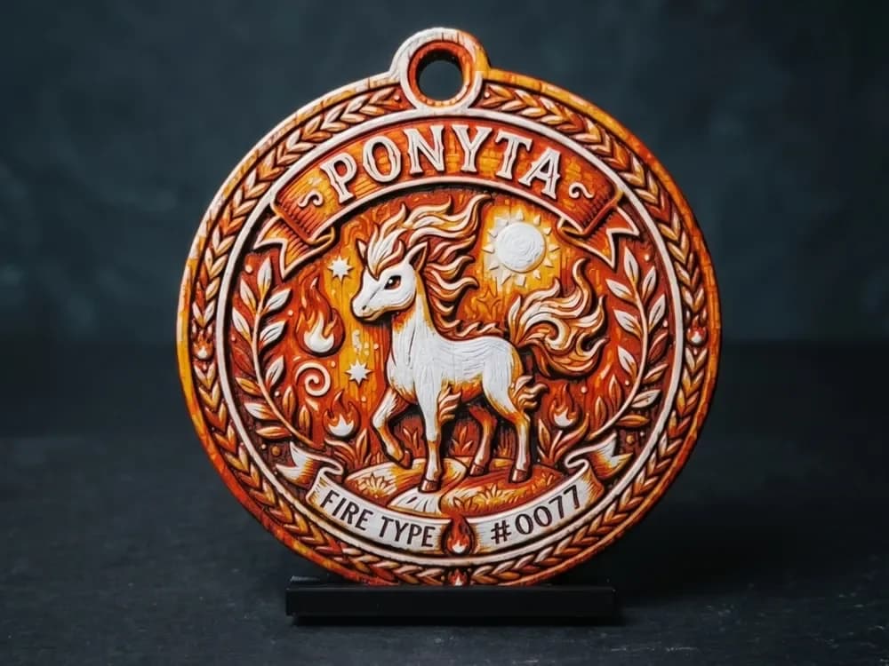 Pokemon - Ponyta Medallion - 4 Colour by LED HueForge model: Pokemon - Ponyta Medallion - 4 Colour by LED