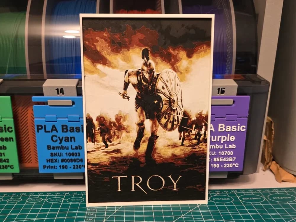 Troy Movie Poster - Hueforge Art by Lumpy3D HueForge model: Troy Movie Poster - Hueforge Art by Lumpy3D