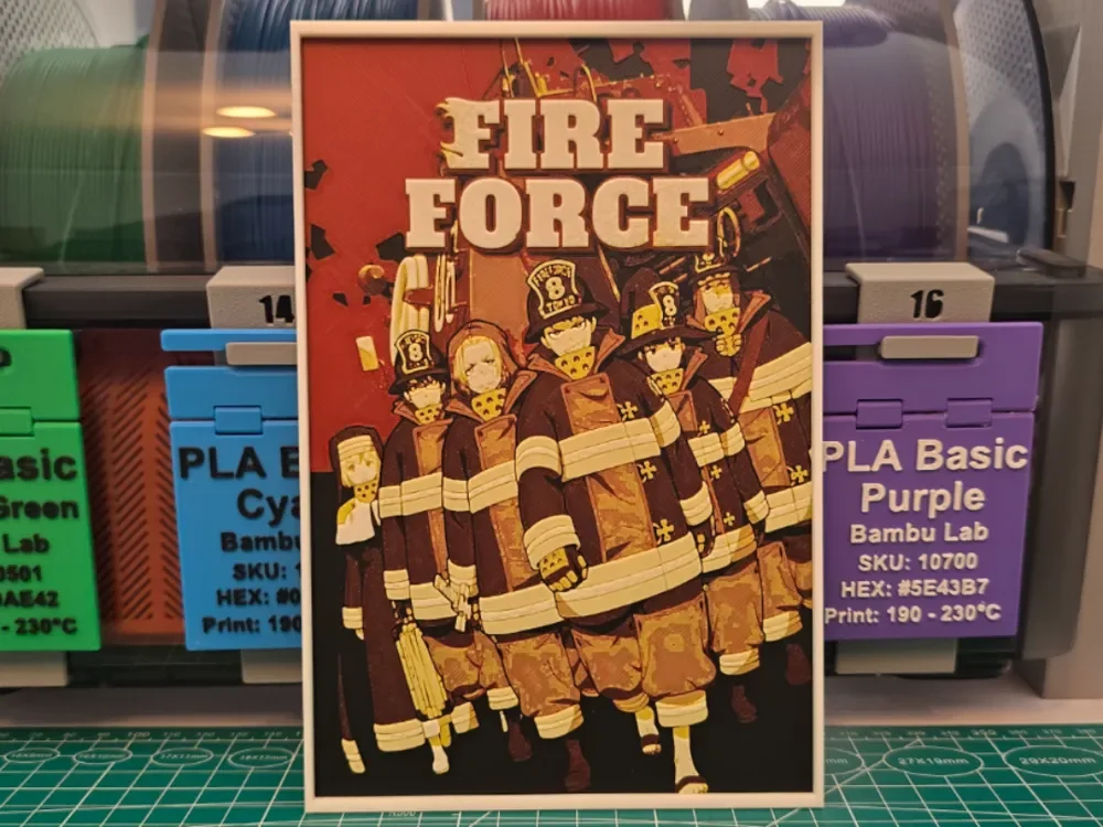 Fire Force Poster - Hueforge Art by Lumpy3D HueForge model: Fire Force Poster - Hueforge Art by Lumpy3D