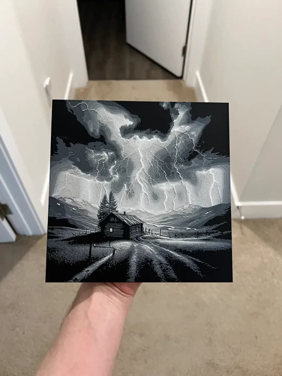 Cabin in a Storm Hueforge by RP47 Designs HueForge model: Cabin in a Storm Hueforge by RP47 Designs