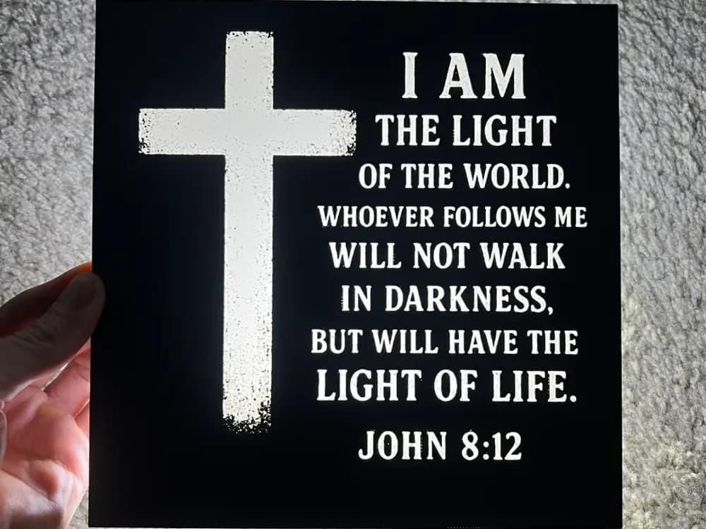 John 8:12 Light Up Display Art by RP47 Designs HueForge model: John 8:12 Light Up Display Art by RP47 Designs
